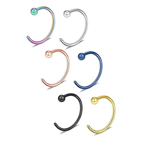 Tolldek 6er Edelstahl Nasenringe, Bunt 20 Gauge C Nase Stud Set, Tragus Ring, Ohr Lippe Nase Zunge Augenbrauen Piercing für Damen von Tolldek