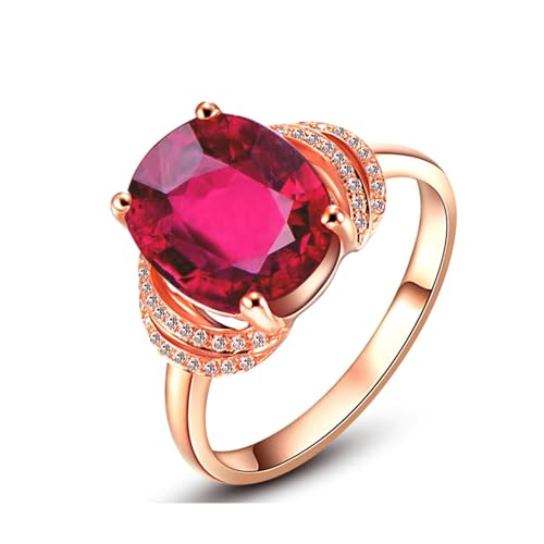 Tolldek 750 Gelbgold Freundschaftsringe Echtschmuck, 3.65ct Rot Labor Erstellt Rubin & Moissanit Klassiker Oval Verlobungsring 18K Gold Hochzeitsring, Gr.49 (15.6) von Tolldek
