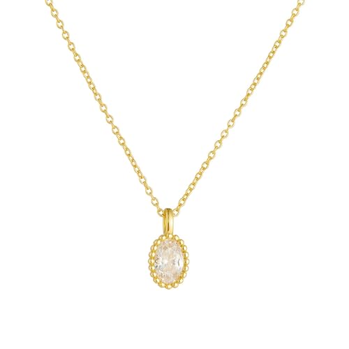 Tolldek 750 Gelbgold Kette Damen mit Anhänger, Klassiker Damenkette mit Moissanit Brillantschliff Weiß, 18K Gold Halskette Frauen Echt Gold Schmuck, 40+5 von Tolldek