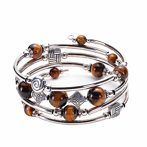 Tolldek 8mm Tigerauge Armband, Mehrschichtig Damen & Herren Armbänder, Echten Natursteinen Surfer-Armband Pärchen Tolle Geschenkidee Handgemacht, 19CM, Braun von Tolldek