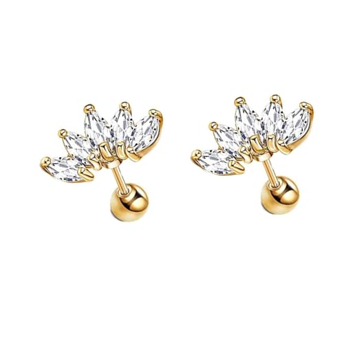 Tolldek 9 Karat 375 Gelbgold Damenohrringe Echt Goldschmuck, Moissanit 5 Stein Ohrstecker Marquiseschliff, 9K Gold Schmuck Damen Ohrringe Echt Goldschmuck von Tolldek