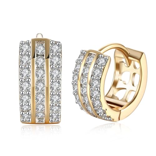 Tolldek 9 Karat Au375 Gelbgold Schmuck Damen Ohrringe, Labor Erstellt Diamant Dreireihig Creolen, 9K Gold Ohrringe Nickelfrei Echtschmuck von Tolldek