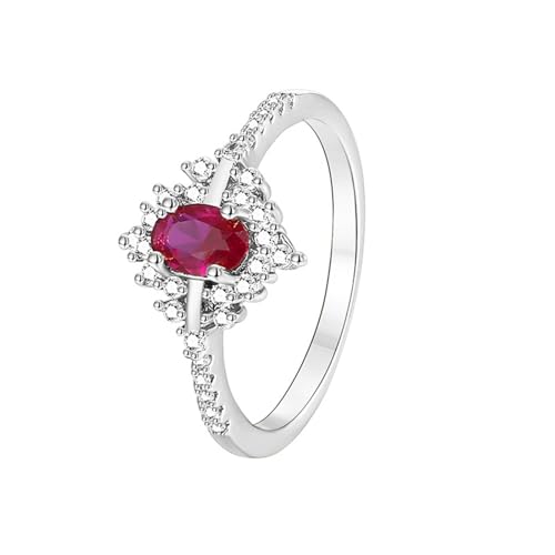 Tolldek 9 Karat Au375 Weißgold Hochzeitsring Echtschmuck, Partnerringe Klassiker mit Labor Erstellt Rubin Ovalschliff Rot, 9K Gold Eheringe, Gr.56 (17.8) von Tolldek