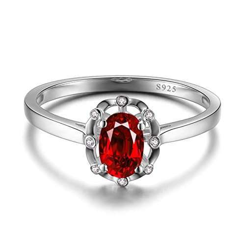 Tolldek 925 Silberring Damen, Hohl Oval mit Rot Zirkonia Hochzeitsring S925 Sterlingsilber, Pärchen Ringe Echt Silber Schmuck Partnerringe, Gr.51 (16.2) von Tolldek
