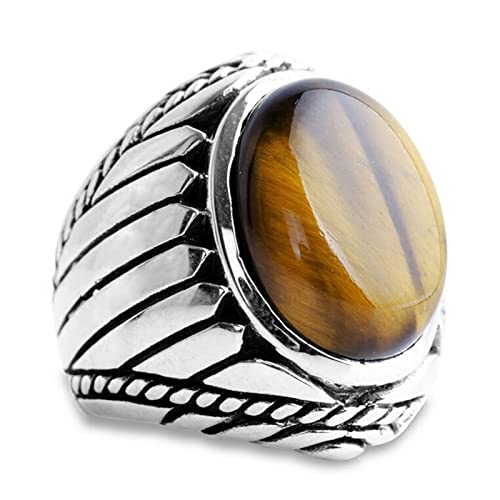 Tolldek 925er Silber Freundschaftsringe Herren, Tigerauge Eheringe Tigerauge, Sterlingsilber S925 Trauringe Punk Rock, Gr.65 (20.7) von Tolldek