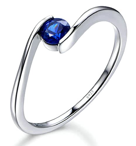 Tolldek 925er Sterling Silber Eheringe Damen, Klassisch mit Blau Zirkonia Solitärring S925 Sterlingsilber, Pärchen Ringe Echt Silber Schmuck Trauringe, Gr.61 (19.4) von Tolldek