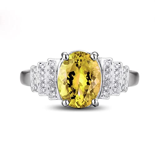 Tolldek 925er Sterling Silber Pärchen Ringe, Oval Zirkonia Gelb Solitärring S925 Sterlingsilber, Verlobungsring Ring Hochzeit Damen Echt Schmuck, Gr. 56 von Tolldek