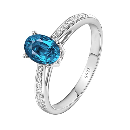 Tolldek 925er Sterling Silber Partnerringe, Oval Zirkonia Meeresblau Eheringe S925 Sterlingsilber, Solitärring Ring Hochzeit Damen Echt Schmuck, Gr. 61 von Tolldek