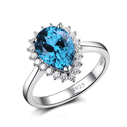 Tolldek 925er Sterling Silber Trauringe, Tropfen Zirkonia Meeresblau Pärchen Ringe S925 Sterlingsilber, Freundschaftsringe Hochzeit Ringe Echt Schmuck, Gr. 56 von Tolldek