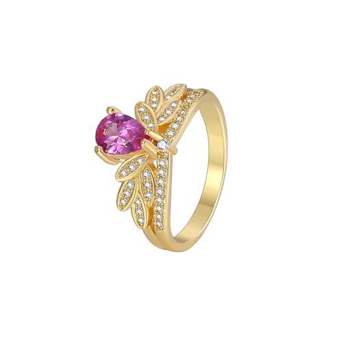 Tolldek 9K Gelbgold 375 Antragsring, Partnerringe Krone mit Labor Erstellt Turmalin Tropfenschliff Rose, Eheringe Au375 Gold Echtschmuck, Gr.61 (19.4) von Tolldek