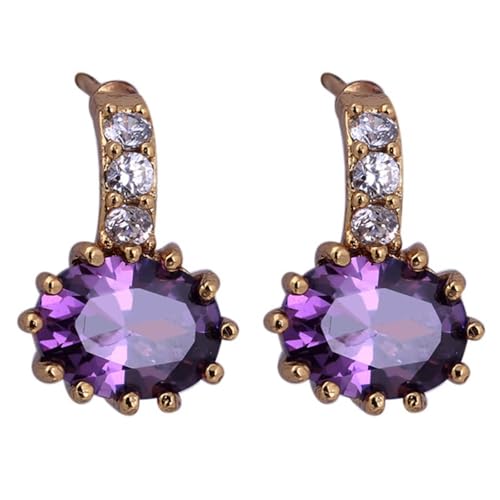Tolldek 9K Gelbgold Ohrstecker Echte Goldschmuck, Lila Amethyst Klassiker Ohrstecker Ovalschliff, Au 375 Ohrringe mit Moissanit Echte Goldschmuck von Tolldek