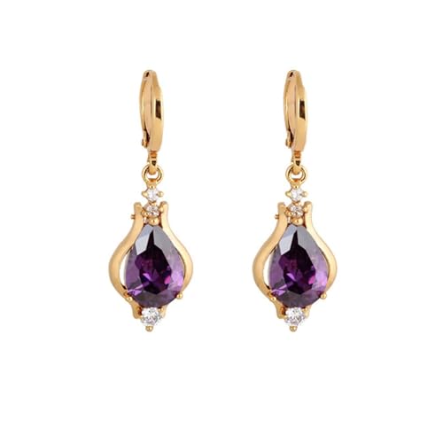 Tolldek 9K Gold Ohrstecker Frauen, Lila Amethyst Hoop Creole Ohrhänger Tropfenschliff, Au 375 Ohrringe Damen mit Moissanit Echte Goldschmuck von Tolldek