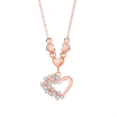 Tolldek 9K Rose Gold Au375 Damen Kette Anhänger, Damenkette Herz mit Moissanit Rundschliff Weiß, Halskette Frauen 375 Gold Echte Goldschmuck, 40+5 von Tolldek