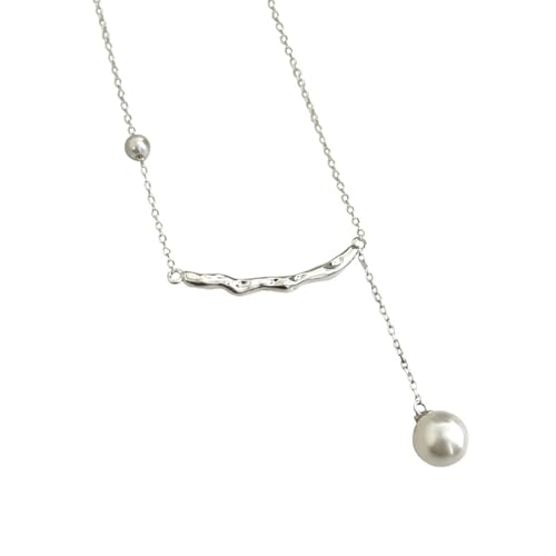 Tolldek 9K Weißgold 375 Halskette Damen Modeschmuck, Anhänger Damenkette Blatt mit Perle Rundschliff Weiß, Kette Frauen Au375 Gold Echtschmuck, 40+5 von Tolldek