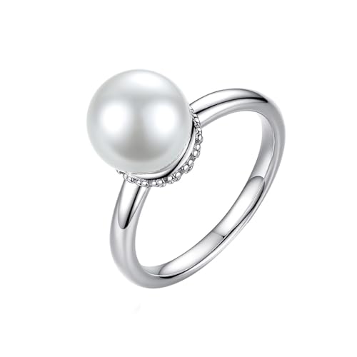 Tolldek 9K Weißgold 375 Trauringe, Perle Klassiker Pärchen Ringe, Au375 Gold Freundschaftsringe mit Diamant Echt, 49 (15.6) von Tolldek