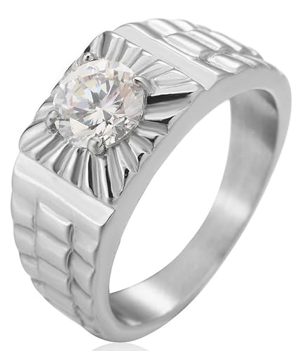 Tolldek 9MM Edelstahl Trauringe Herren, 4-Steg-Krappenfassung Solitärring Pärchen Ringe Zirkonia, Freundschaftsringe Punk Rock, Silber, Gr.67 (21.3) von Tolldek