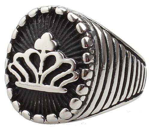 Tolldek Antragsring Edelstahl Herren 22MM, Siegelring Graviert Krone Verlobungsring, Freundschaftsringe Punk Rock, Silber, Gr.57 (18.1) von Tolldek