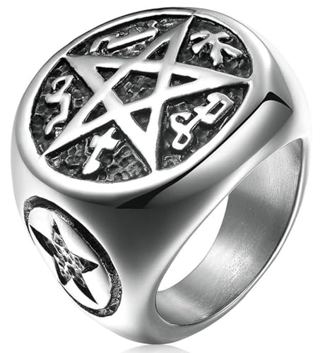 Tolldek Antragsring Edelstahl Herren 25MM, Siegelring mit Stern Hochzeitsring, Hochzeitsband Punk Rock, Silber, Gr.67 (21.3) von Tolldek