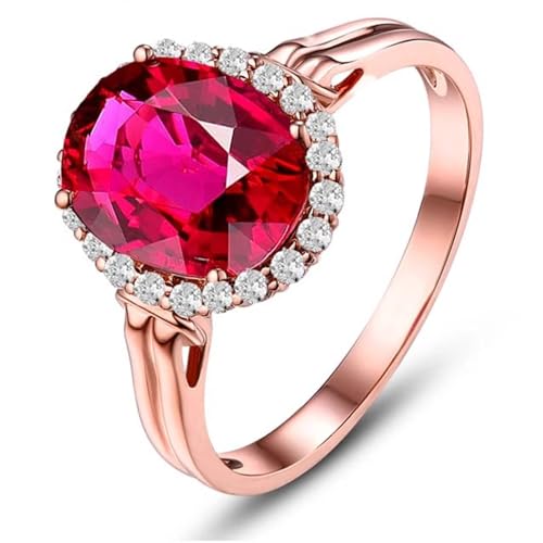Tolldek Antragsring Gold 18 Karat Au750, 2ct Rot Labor Erstellt Rubin & Moissanit Klassiker Oval Partnerringe 18K Gold Pärchen Ringe Echte Goldschmuck, Gr.62 (19.7) von Tolldek