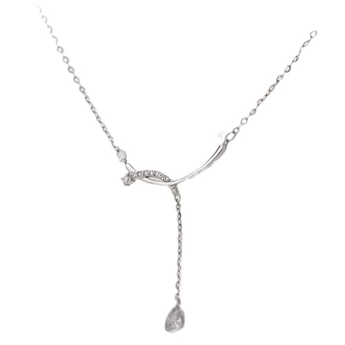 Tolldek Au375 Weißgold Damen Halskette Modeschmuck, Anhänger Damenkette Quaste Tropfen mit Moissanit Tropfenschliff Weiß, Kette Frauen 9K Echtschmuck, 40+5 von Tolldek