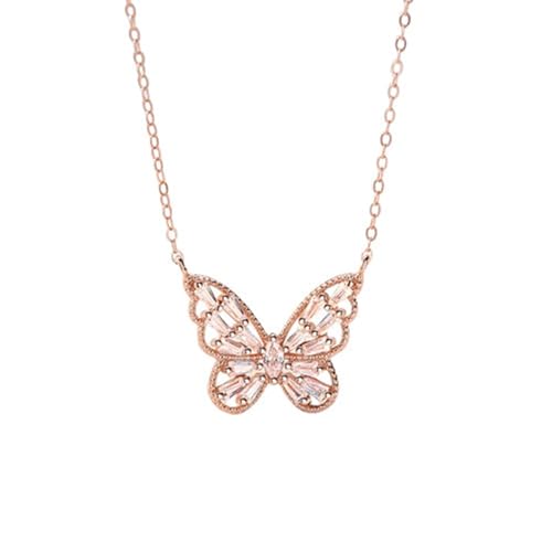Tolldek Au585 Rose Gold Halsketten Damen, Anhänger Damenkette Schmetterling mit Moissanit Trapezschliff Weiß, Ketten für Frauen 14K Gold Echt, 40+5 von Tolldek