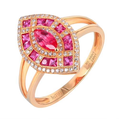 Tolldek Au750 Rotgold Freundschaftsringe Echtschmuck, Damen Blatt Partnerringe mit Labor Erstellt Rubin 0.88ct Rot, Pärchen Ringe 18K Gold mit Moissanit, Gr.51 (16.2) von Tolldek