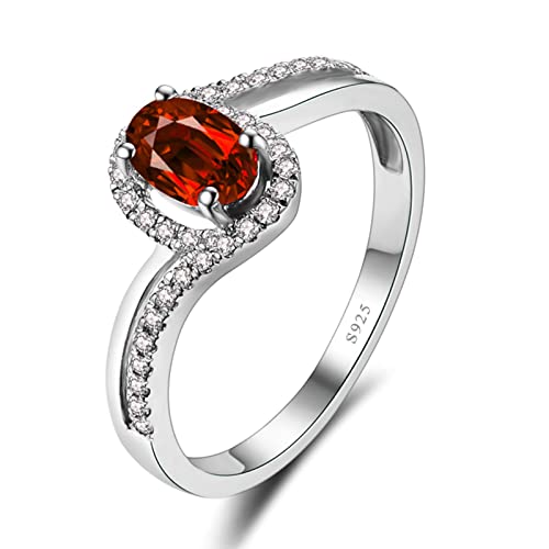 Tolldek Damen Ring Hochzeit Silber S925, Verlobungsring 925 Sterlingsilber Oval Klassisch mit Rot Zirkonia, Solitärring Echt Schmuck Partnerringe, Gr.53 (16.9) von Tolldek