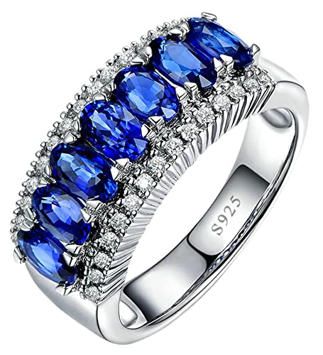 Tolldek Damen Ring Silber 925, Bohrreihe mit Blau Zirkonia Pärchen Ringe 925er Sterlingsilber, Echter Schmuck Trauringe Partnerringe, Gr.49 (15.6) von Tolldek