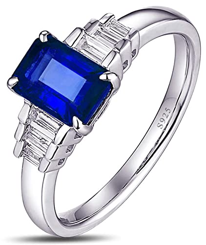 Tolldek Damen Ringe Echt Silber, Rechteck mit Blau Zirkonia Trauringe S925 Sterlingsilber, Echter Schmuck Freundschaftsringe Hochzeitsring, Gr.54 (17.2) von Tolldek