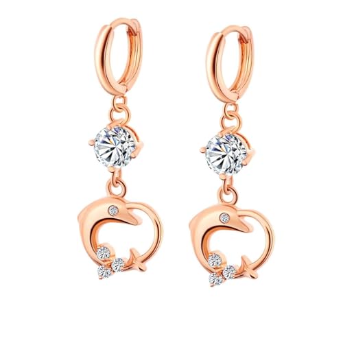 Tolldek Echt Gold Ohrringe Damen 18 Karat Gelbgold Au750, Moissanit Hoop Creole Delfin Creolen, 18K Gold Ohrringe Hängend mit Moissanit von Tolldek