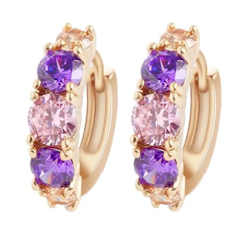 Tolldek Echt Gold Ohrstecker Damen Vintage Gelbgold 18 Karat 750, Bunt Amethyst Rosa Kristall Hoop Creole Creolen, 18K Gold Frauen Ohrringe von Tolldek