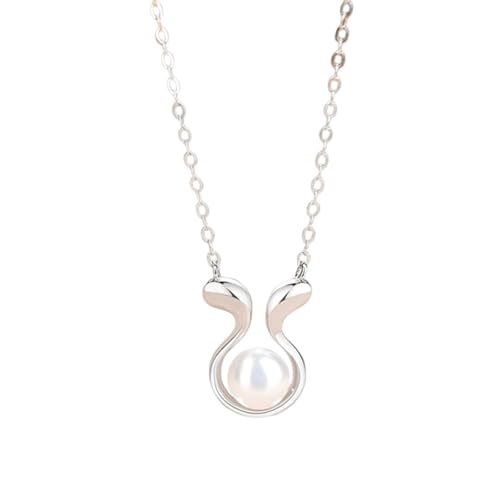 Tolldek Echt Gold Schmuck Kette Damen mit Anhänger Weißgold Au375 9 Karat, Damenkette Kaninchen mit Perle Rundschliff Weiß, 9K Gold Halskette Frauen, 40+5 von Tolldek