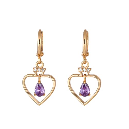 Tolldek Echt Gold Schmuck Ohrringe Vintage 750 Gelbgold, Lila Amethyst Herz Ohrhänger Tropfenschliff, 18K Gold Ohrstecker Frauen mit Moissanit von Tolldek