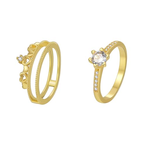 Tolldek Echt Gold Schmuck Trauringe Gelbgold 9K Au375, Freundschaftsringe 2PCS Set mit Moissanit Rundschliff Weiß, 375 Gold Hochzeitsring, Gr.65 (20.7) von Tolldek