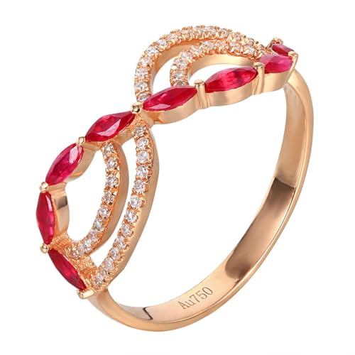 Tolldek Echt Gold Verlobungsring Rotgold Au750, Damen Hohl Design Partnerringe mit Labor Erstellt Rubin 0.17ct Rot, 18K Gold Trauringe mit Moissanit, Gr.54 (17.2) von Tolldek