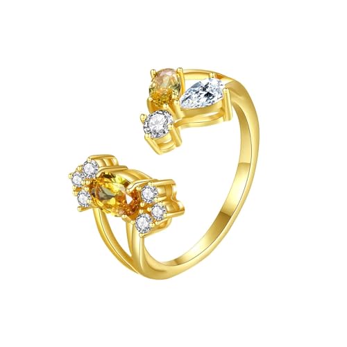 Tolldek Echt Goldschmuck Antragsring 585 Gelbgold, Gelb Citrin Moissanit Klassiker Pärchen Ringe Ovalschliff, 14K Gold Trauringe, 52 (16.6) von Tolldek