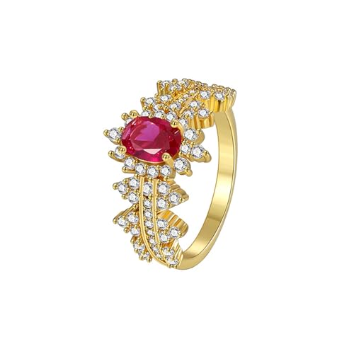 Tolldek Echt Goldschmuck Eheringe Gelbgold 375 9 Karat, Diamantring Klassiker mit Labor Erstellt Rubin Ovalschliff Rot, 9K Gold Freundschaftsringe, Gr.65 (20.7) von Tolldek