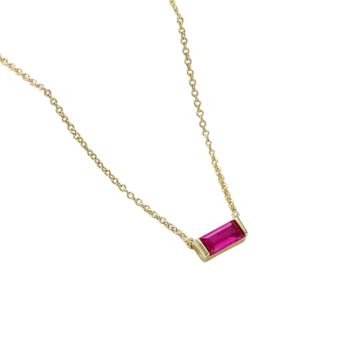 Tolldek Echt Goldschmuck Halskette Damen Hochzeit Gold Au375 9K, Damenkette Anhänger Klassiker mit Labor Erstellt Rubin Rechteckschliff Rot, Gelbgold 375 Frau Ketten, 40+5 von Tolldek