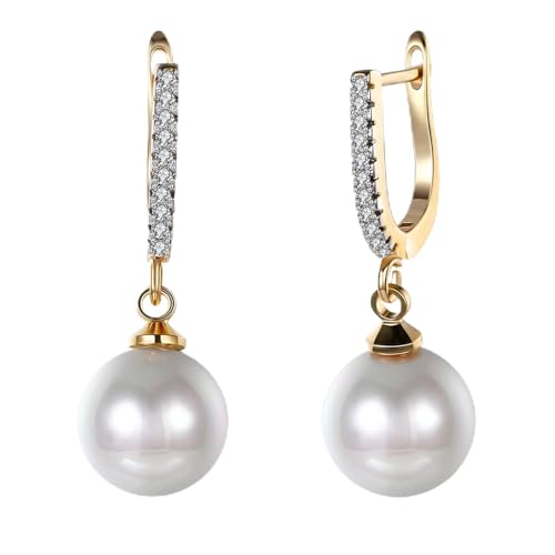 Tolldek Echt Goldschmuck Ohrstecker 18 Karat 750 Gold, Perle Klassiker Ohrhänger, 18K Gelbgold Ohrringe Hängend mit Diamant von Tolldek