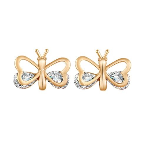 Tolldek Echt Schmuck Damen Ohrringe Gold Au750 18 Karat, Moissanit Schmetterling Ohrstecker Tropfenschliff, 18K Gelbgold Damenohrringe von Tolldek