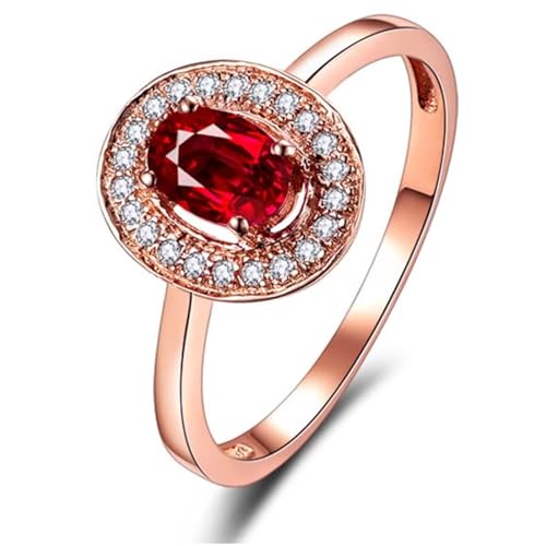 Tolldek Echt Schmuck Hochzeitsring 18K 750 Gold, 0.5ct Rot Labor Erstellt Rubin & Moissanit Klassiker Oval Partnerringe Gelbgold Au750 Trauringe, Gr.58 (18.5) von Tolldek