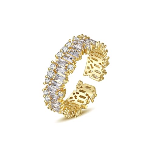 Tolldek Echt Schmuck Solitärring Gold 375 9 Karat, Moissanit Hohl Hochzeitsring Rechteckschliff, 9K Gelbgold Partnerringe, 61 (19.4) von Tolldek