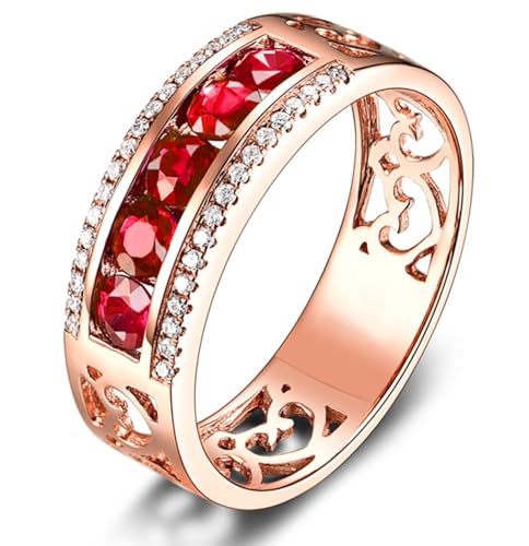 Tolldek Echt Schmuck Verlobungsring 18K Gelbgold, 0.8ct Rot Labor Erstellt Rubin Breit Band Freundschaftsringe Au 750 Partnerringe, Gr.60 (19.1) von Tolldek