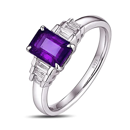Tolldek Echt Silber Ringe Damen, Rechteck Eheringe mit Zirkonia Lila Sterlingsilber 925, Partnerringe Echtschmuck Verlobungsring, Gr.47 (15.0) von Tolldek