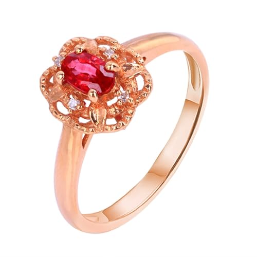 Tolldek Echte Goldschmuck Moissanitring 18K Au750 Rosegold, Damen Hohl Design Blumen Partnerringe mit Labor Erstellt Rubin 0.46ct Rot, 750 Gold Pärchen Ringe mit Moissanit, Gr.62 (19.7) von Tolldek
