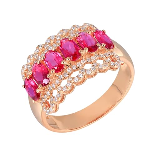 Tolldek Echte Goldschmuck Pärchen Ringe 750 Rotgold, Damen Hohl Design Hochzeitsring mit Labor Erstellt Rubin 1.4ct Rot, 18K Gold Partnerringe mit Moissanit, Gr.47 (15.0) von Tolldek