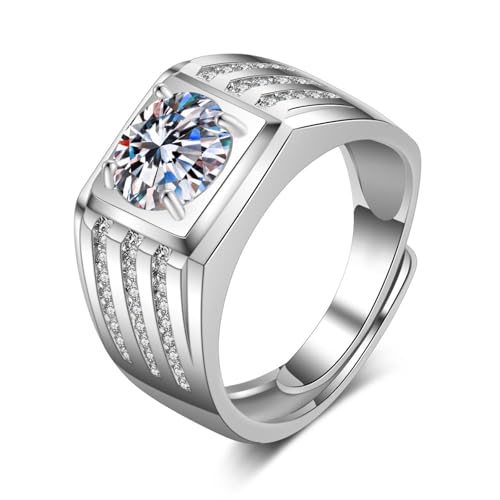 Tolldek Echte Goldschmuck Solitärring 14K Weißgold, Moissanit Breite Ring Pärchen Ringe, Au585 Gold Trauringe, 54 (17.2) von Tolldek