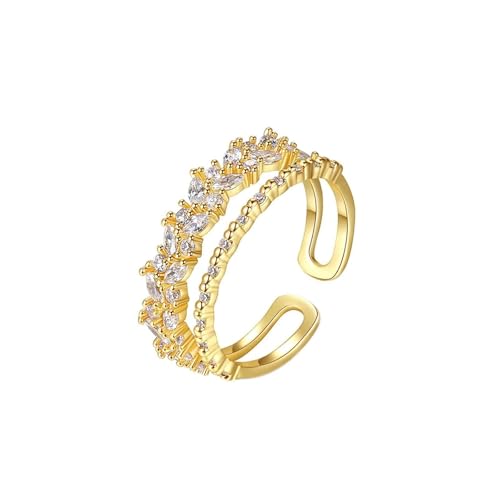 Tolldek Echte Goldschmuck Trauringe 14 Karat Gelbgold Au585, Diamant Doppelreihe Partnerringe Marquiseschliff, 14K Gold Diamantring, 47 (15.0) von Tolldek