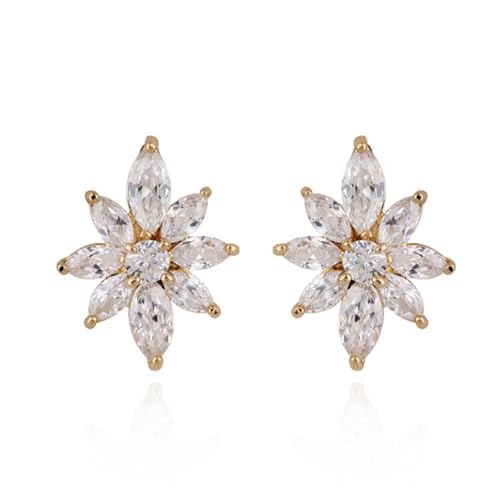 Tolldek Echter Schmuck Damen Ohrstecker 750 Gelbgold, Moissanit Blumen Ohrstecker Marquiseschliff, 18K Gold Frauen Ohrringe von Tolldek