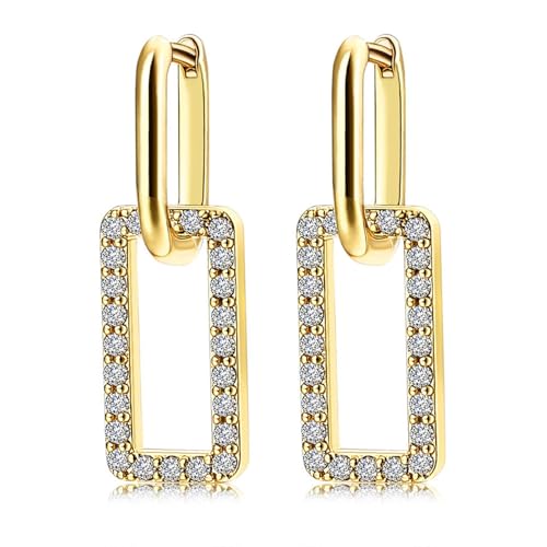 Tolldek Echter Schmuck Ohrringe Gelbgold Au375, Moissanit Klassiker Ohrhänger, 9K Gold Ohrringe Hängend von Tolldek